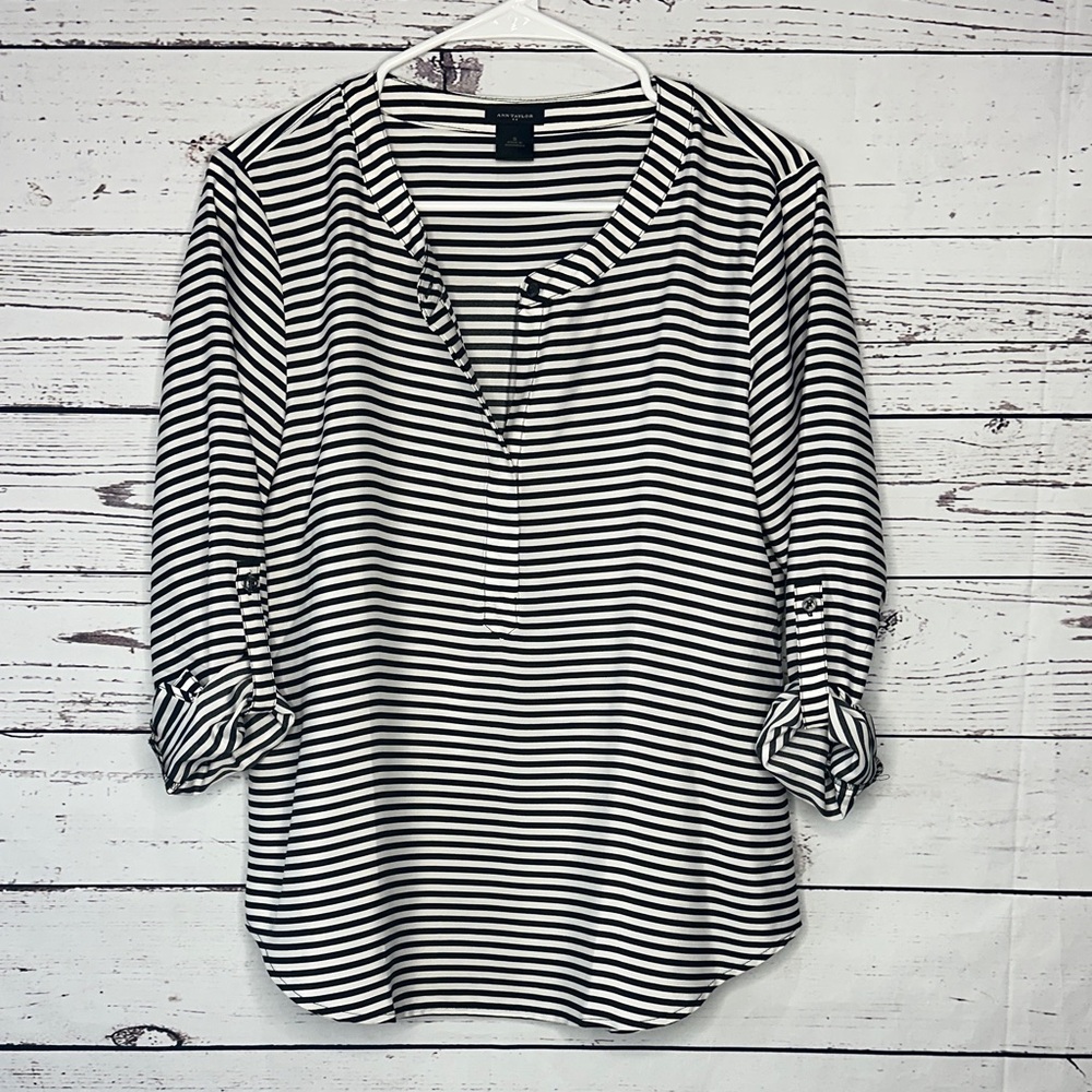 Ann Taylor Black and White Striped Blouse